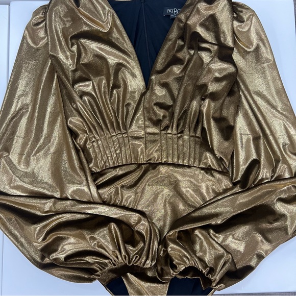 PatBO Metallic Velvet Plunge Bodysuit in Gold - Picture 3 of 5